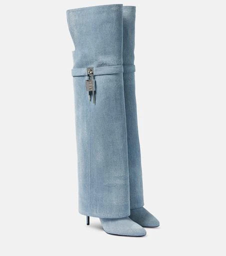 Givenchy Shark Lock Stiletto denim over-the-knee boots 1