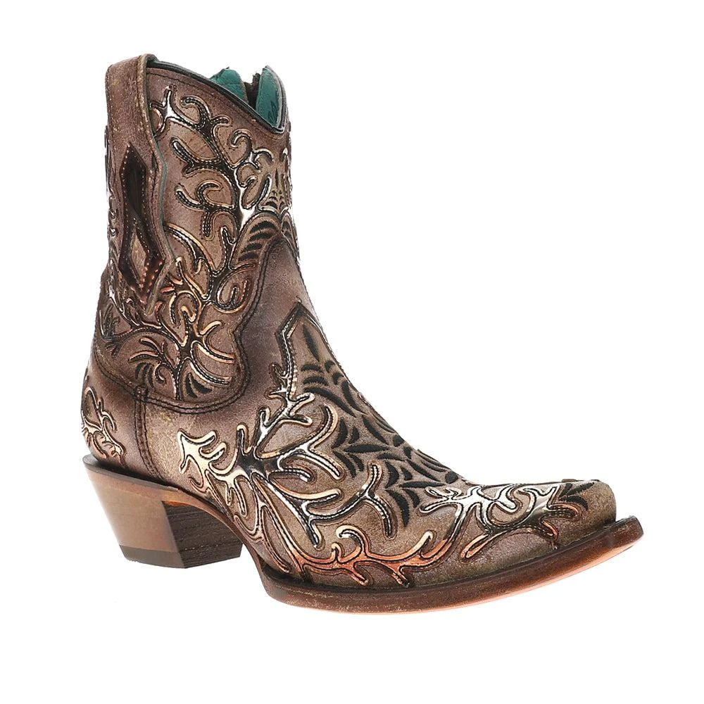 Corral Boots Embroidered Metallic Snip Toe Zippered Cowboy Booties 2
