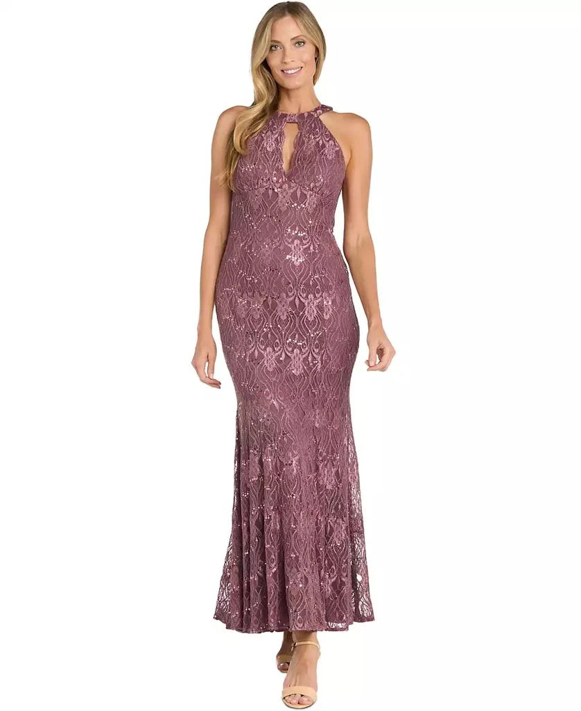 R & M Richards Women's Sequin Lace Keyhole Halter Gown - Dresses & Skirts -  Free Shipping - BeyondStyle