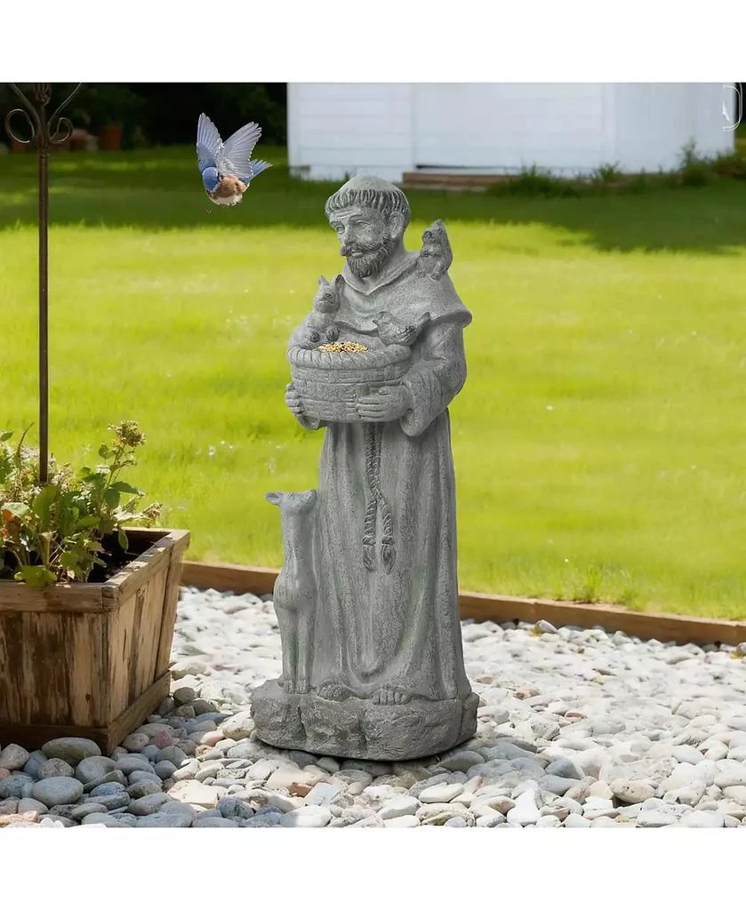 LuxenHome Saint Francis Garden Statue with Birdfeeder Bowl, Outdoor Sculpture with Animal Companions 10