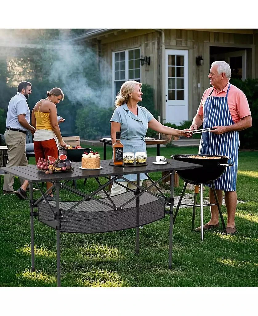 Mecale Folding Patio Camping Table with Roll-Up Top and Mesh Storage Basket, Portable 3