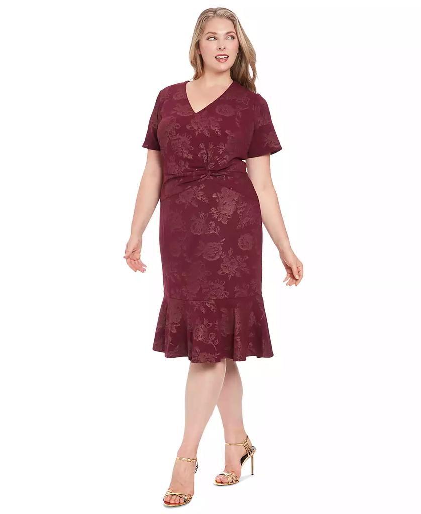 London Times Plus Size Side-Twist Flounce-Hem Sheath Dress