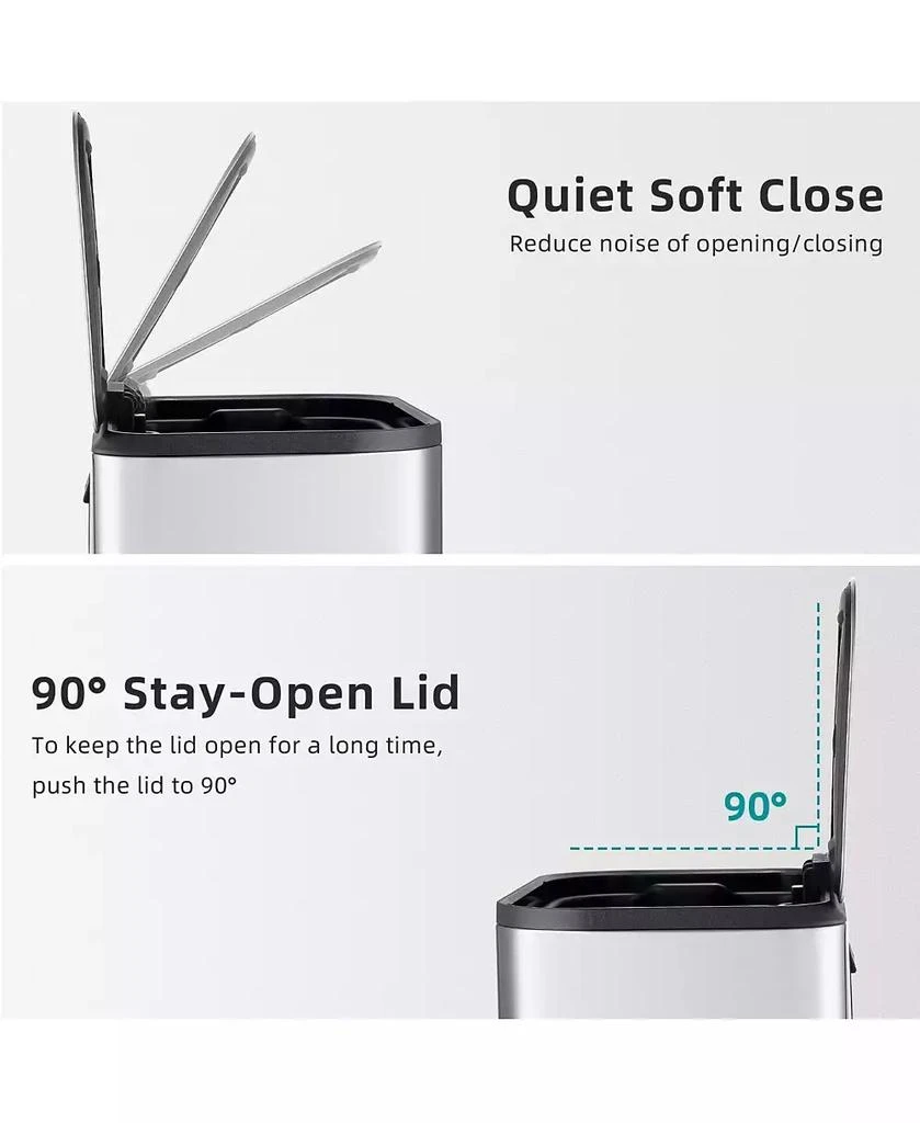 gaomon Stainless Steel Garbage Can with Lid, Step-On Pedal and Inner Bucket, Rectangular Trash Can for Kitchen 2