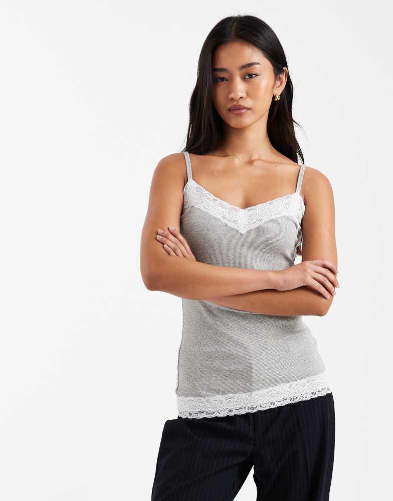 HOLLISTER Hollister lace trim cami top in grey - Lingerie