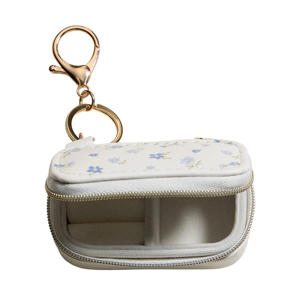 FASHNZFAB Floral Pattern Printed Rectangular Travel Jewelry Case Keychain Bag Charm 2