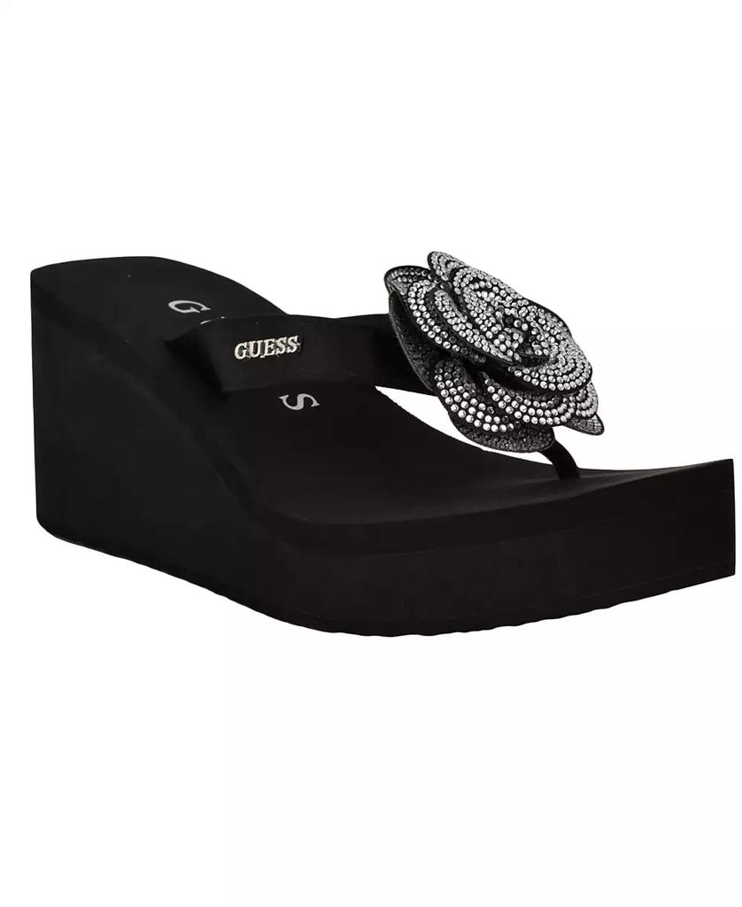 GUESS Women's Damani Rhinestone Flower EVA Platform Wedge Sandals