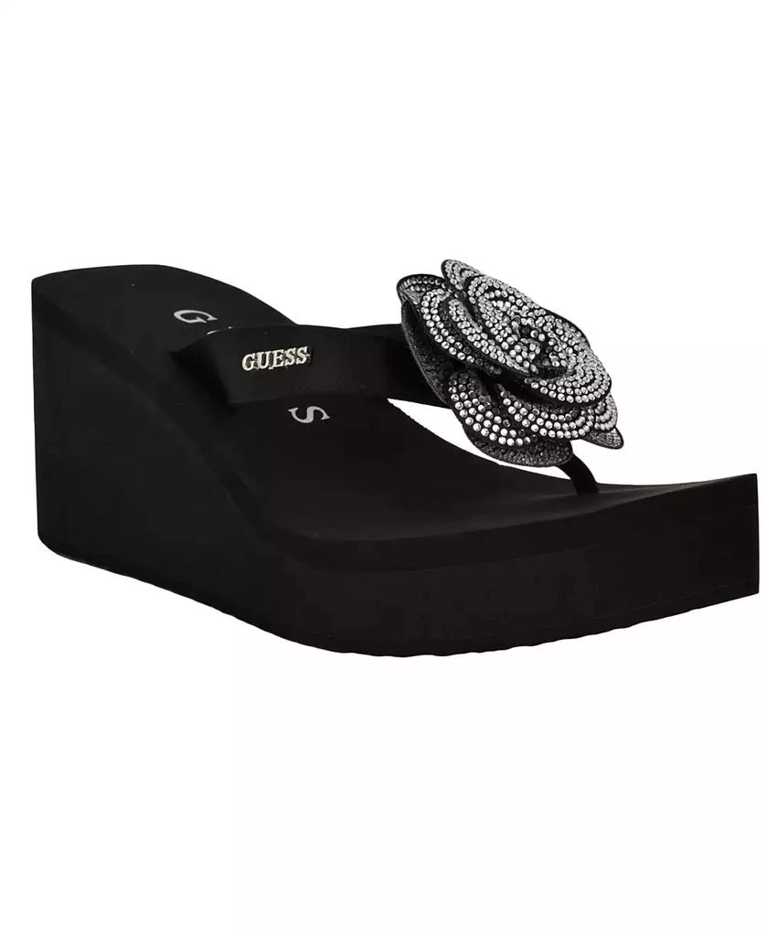 GUESS Women's Damani Rhinestone Flower EVA Platform Wedge Sandals 1