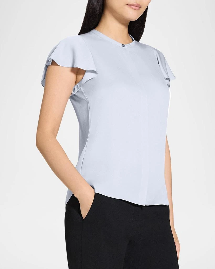 Theory Ruffle-Sleeve Silk Button-Front Top 4
