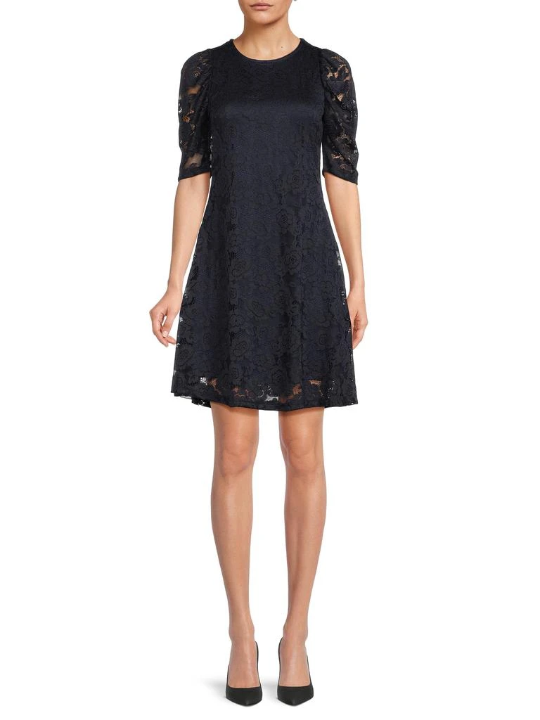 Renee C. Women's Lace Floral Mini Fit & Flare Dress - Navy - Size S