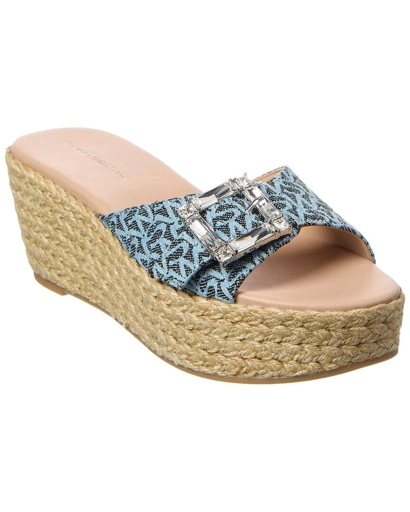 Stuart Weitzman June 75 Leather & Canvas Wedge Slide 1