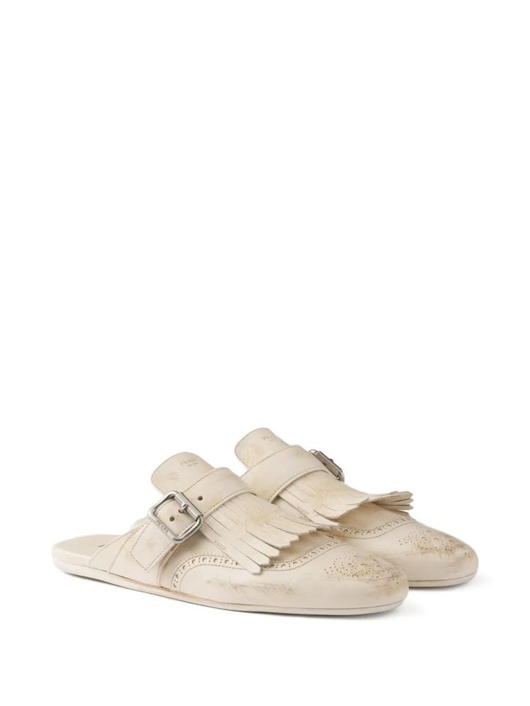 スリッポン PRADA IVORY LEATHER SHUFFLE SLIPPERS Prada IVORY LEATHER SHUFFLE SLIPPERS - Slippers - BeyondStyle
