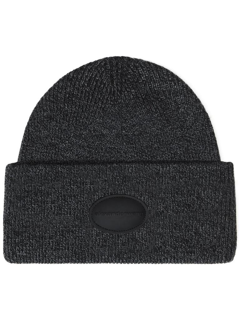 Shop logo earmuff beanie in ribbed wool stretch on Sale at