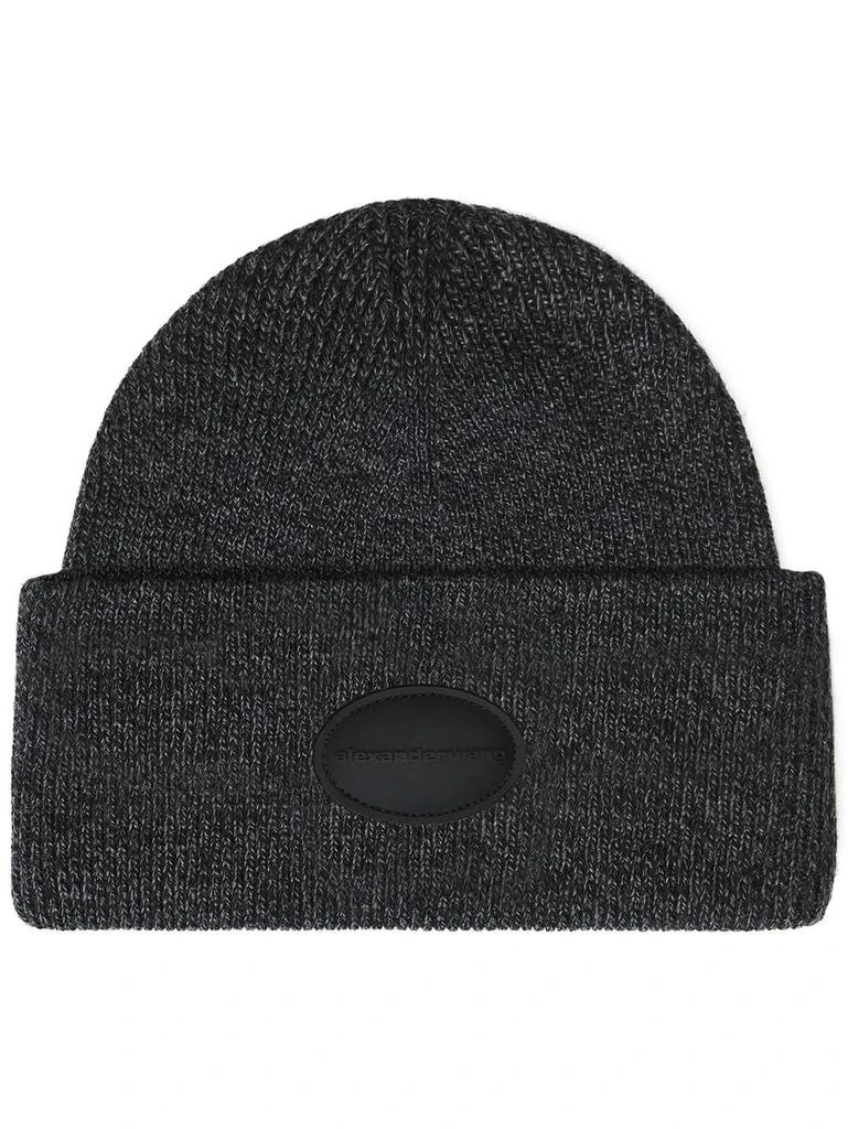Shop Alexander Wang Ribbed Beanie With Domed Logo Patch  display picture 2