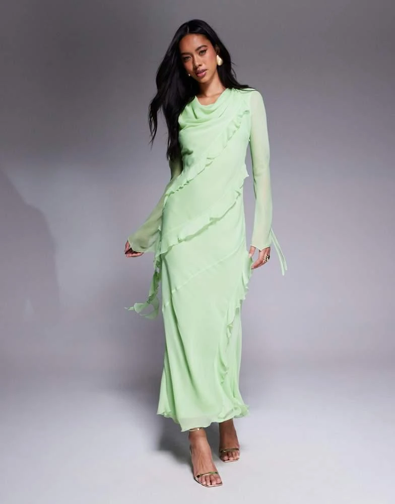 Daska Daska chiffon ruffle maxi dress in pistachio 1