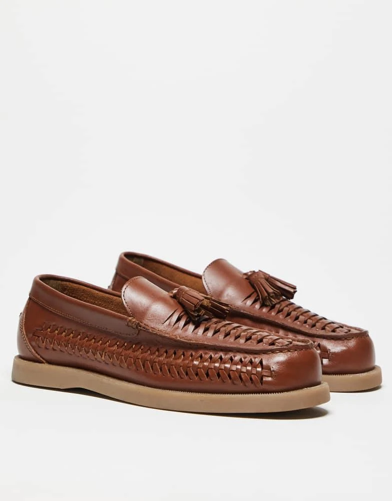 ASOS ASOS DESIGN loafers in tan leather with weave 3