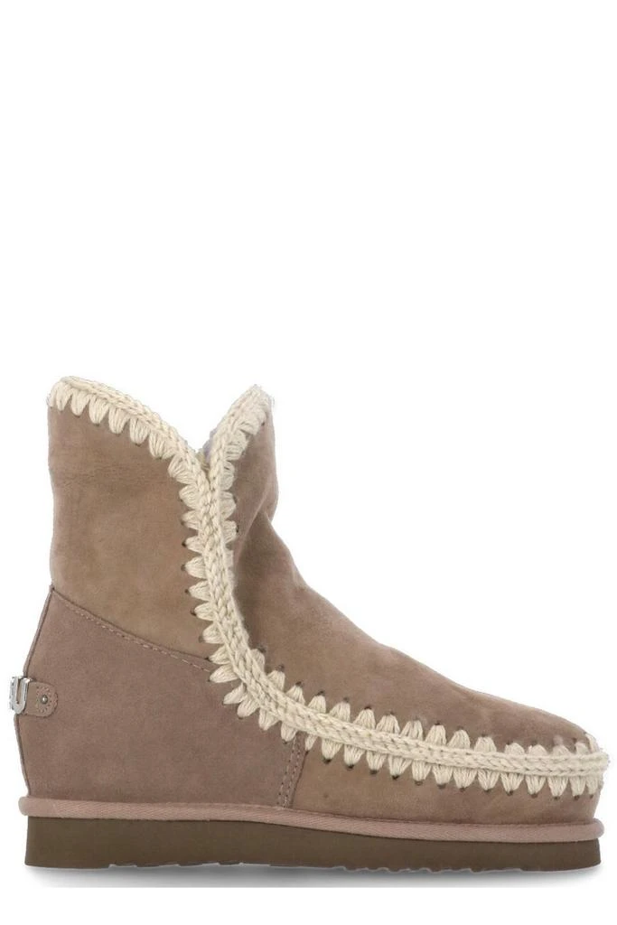 Mou Mou Logo Plaque Stitch-Trim Wedge Boots 1