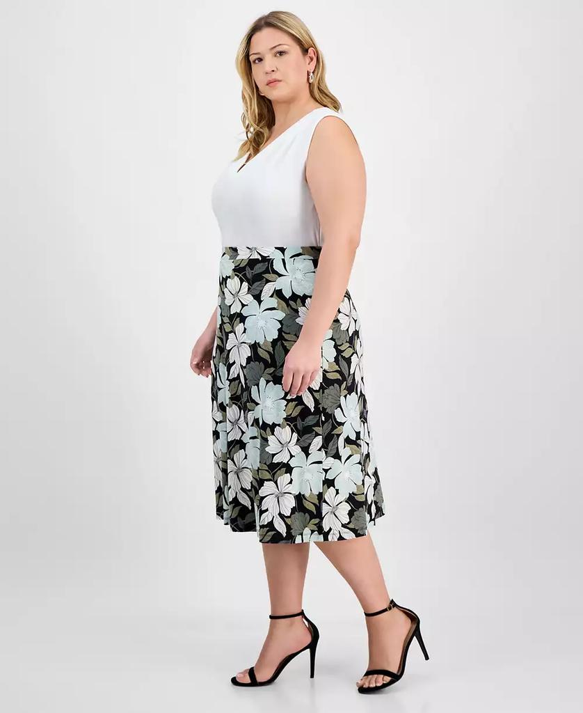 Kasper Plus Size Floral-Print Pull-On Midi Skirt