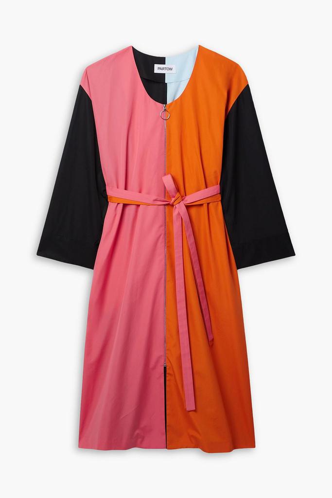 Partow Andy belted color-block cotton-poplin midi dress