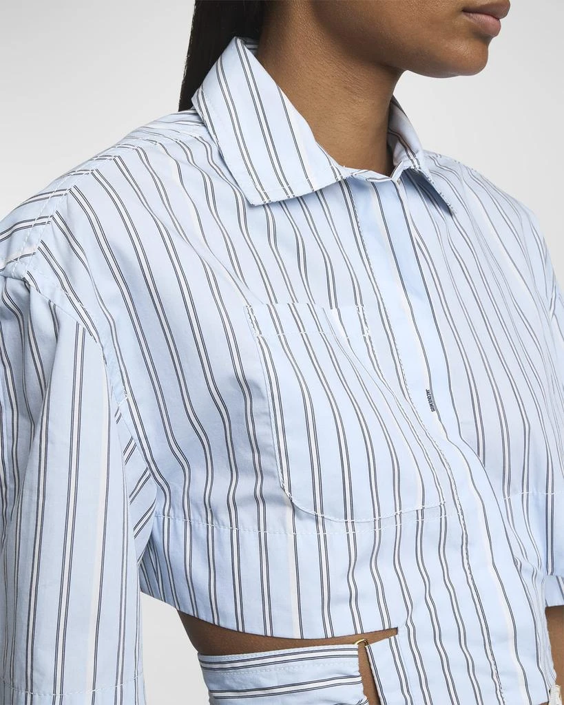 Jacquemus Bari Striped Short-Sleeve Crop Shirt 5