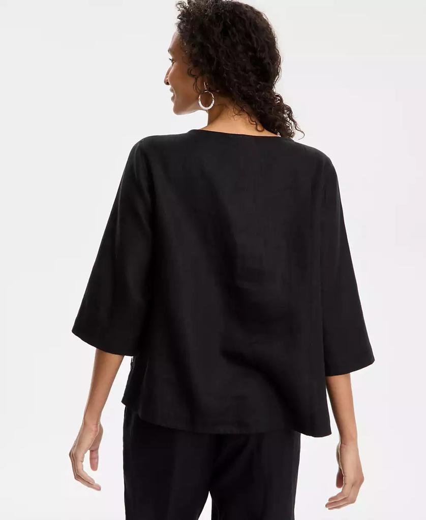 Charter Club Women's Palm-Applique 100% Linen Top, Exclusively at Macy's