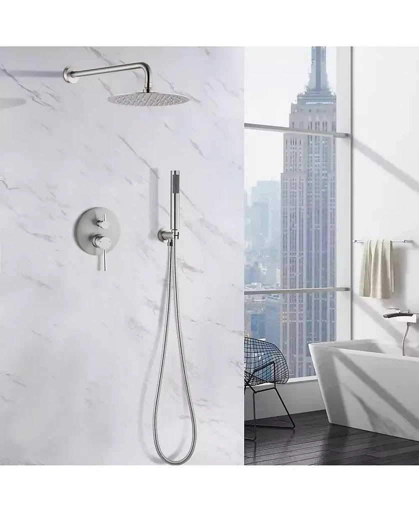 BUSDAYS Wall Mounted Round Shower Combo Set with 10" Rain Shower head and Handheld Shower Head Set with Pressure Balancing Valve