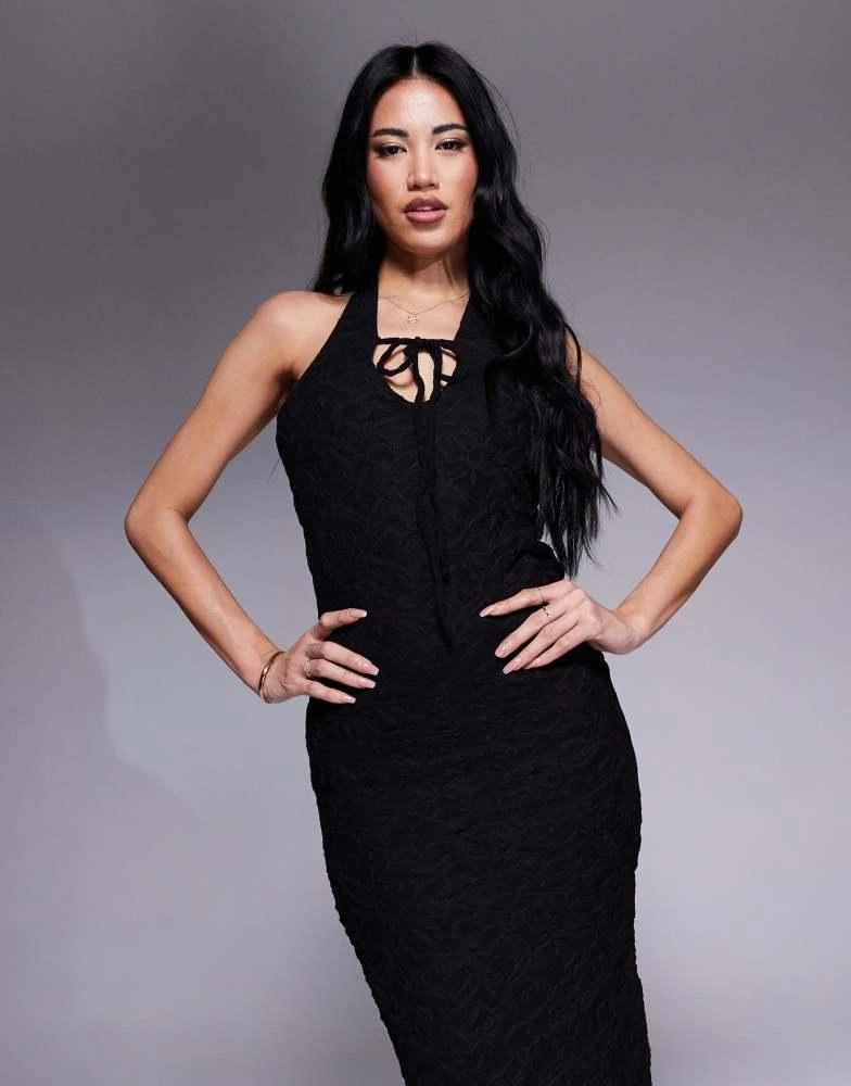 ASOS ASOS DESIGN lace plunge maxi dress with frill hem in black 4