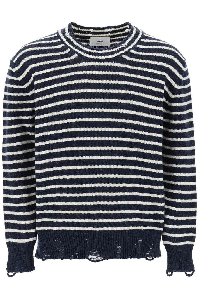 AMI ALEXANDRE MATTIUSSI Striped sweater with destroyed detailing 1