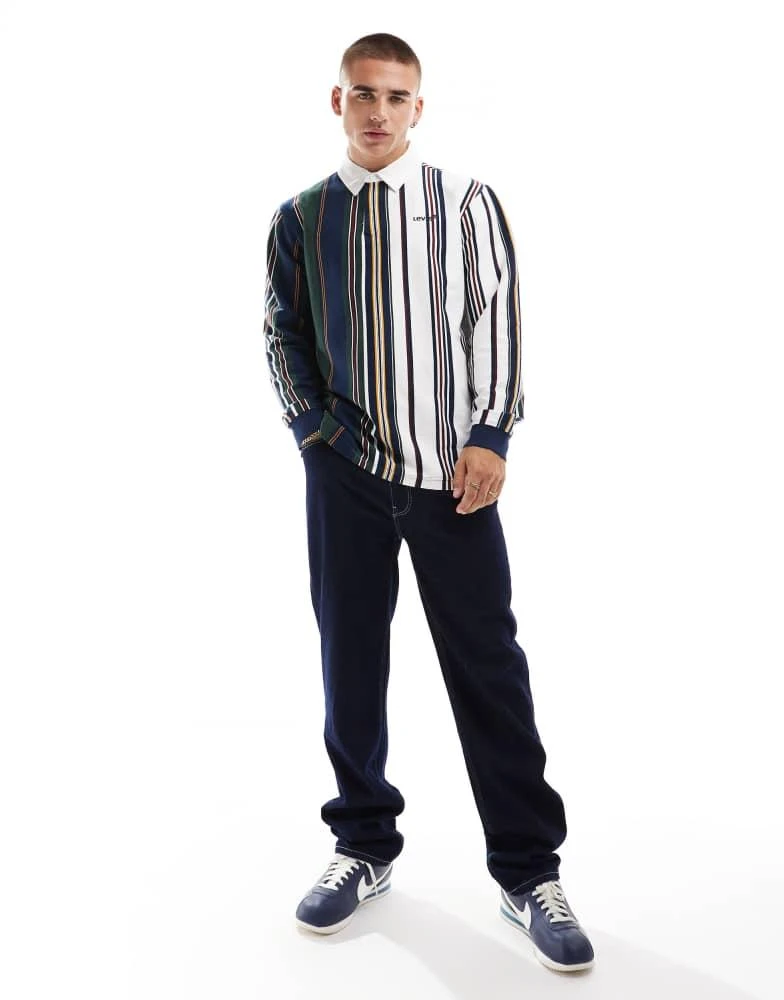 Levi's Levi's logo union vertical stripe rugby polo in navy 2