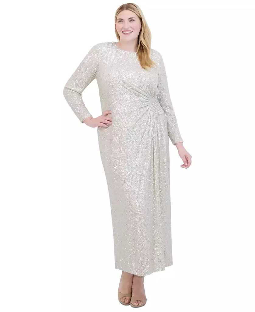 Eliza J Plus Size Boat-Neck Long-Sleeve Sequin Gown 1