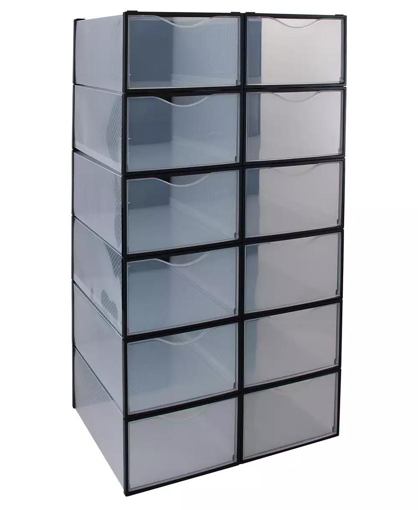 Simplify Set of 12 Stackable Shoe Boxes in Black