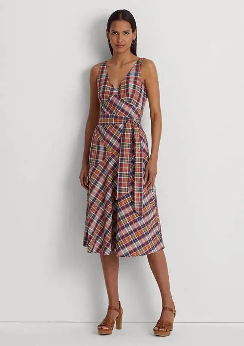 Ralph Lauren Belted Cotton Madras Sleeveless Dress 1