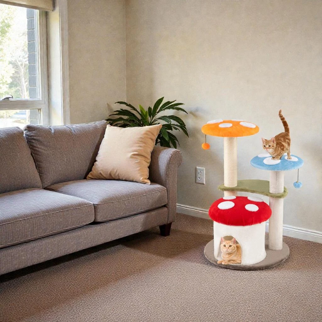 Hivvago Compact 35-Inch Feline Tower Featuring Scratch Columns, Enclosed Condo, and Soft Pads