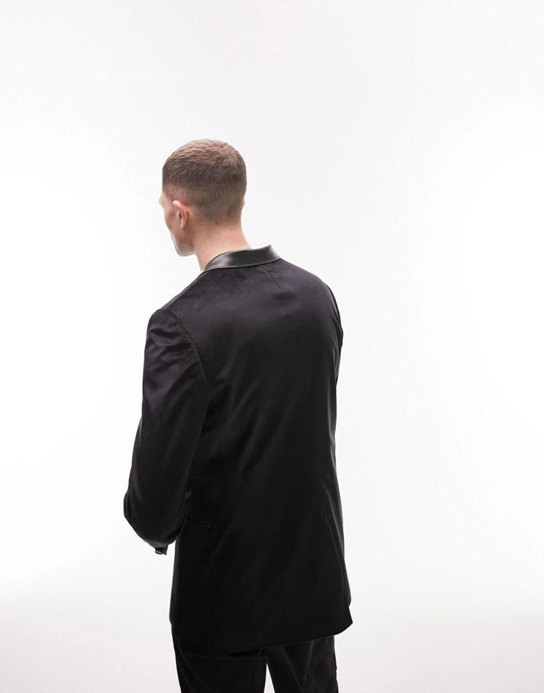 Topman Topman skinny velvet blazer in black 3