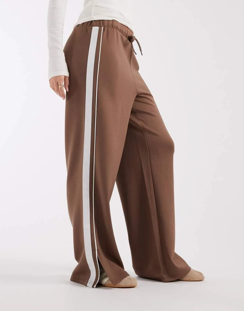 Pieces Pieces wide leg trousers with side stripe in brown