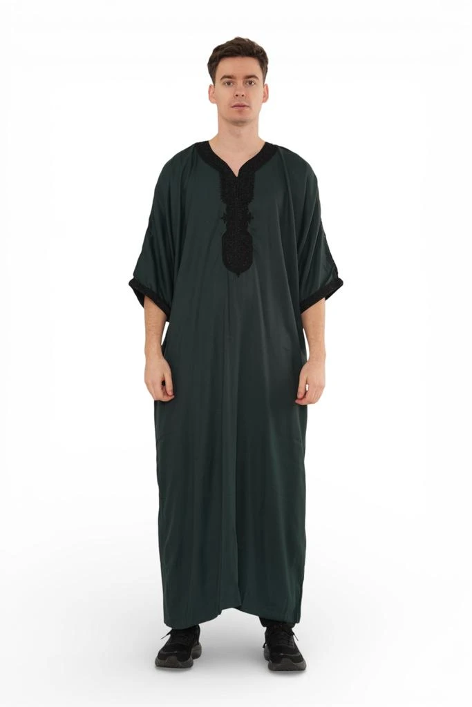 Arabic Thobes Men
s Green Black Moroccan Thobe Jubba Robe Eid Djellaba Gandoura