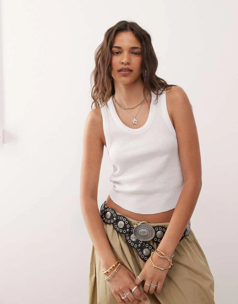 COLLUSION COLLUSION waffle vest top in white