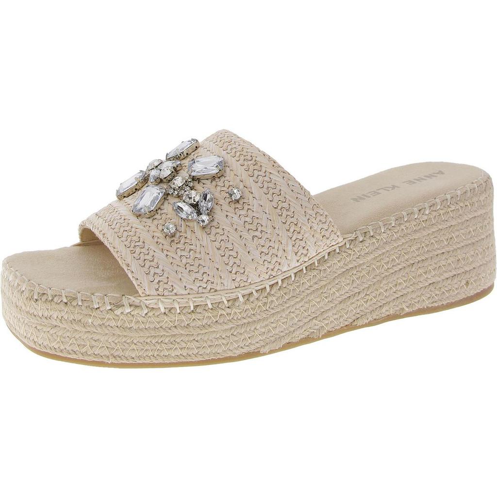 Anne Klein Crystal Womens Square Toe Wedge Slide Sandals