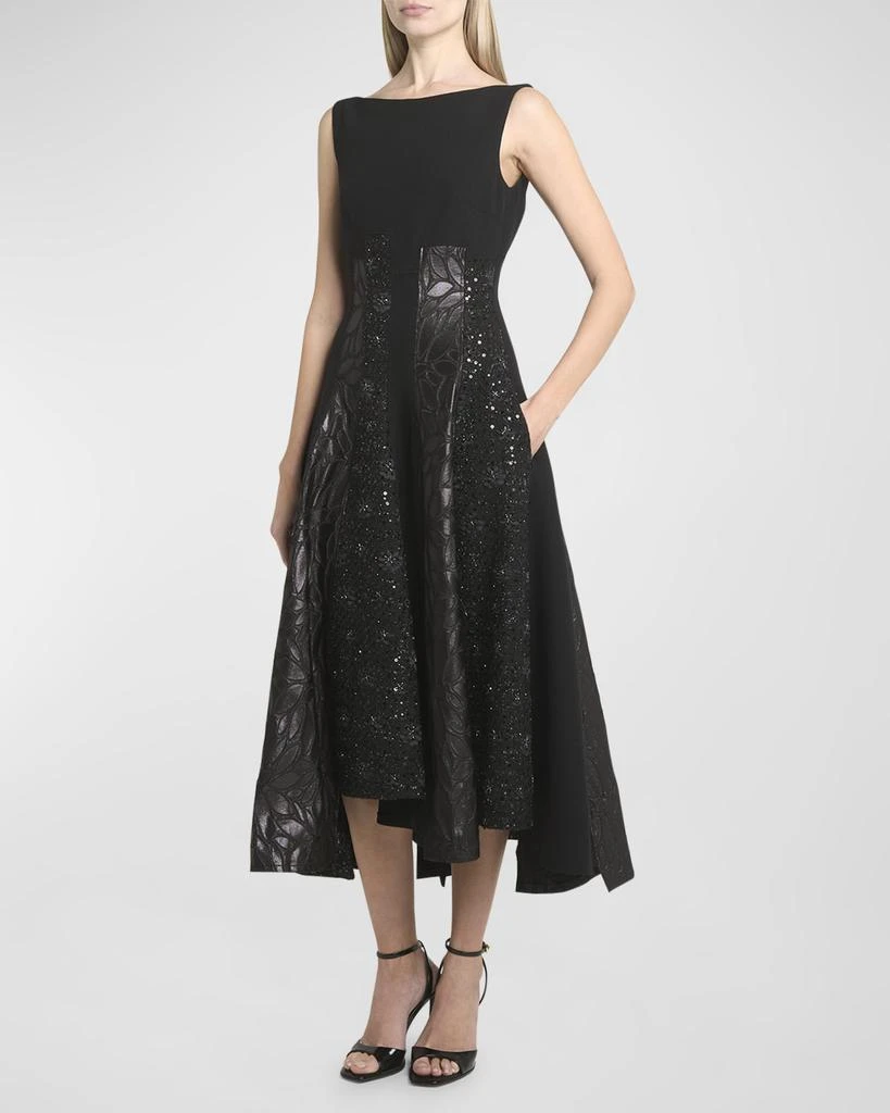 Talbot Runhof Mixed-Media Black Iris Tweed Paneled Midi Dress 3