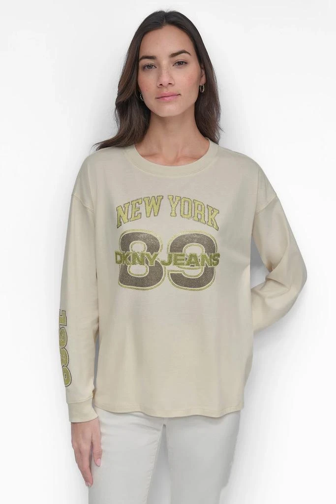 DKNY 89 MULTI COLOR RHINESTONE LOGO LONG SLEEVE TEE 1