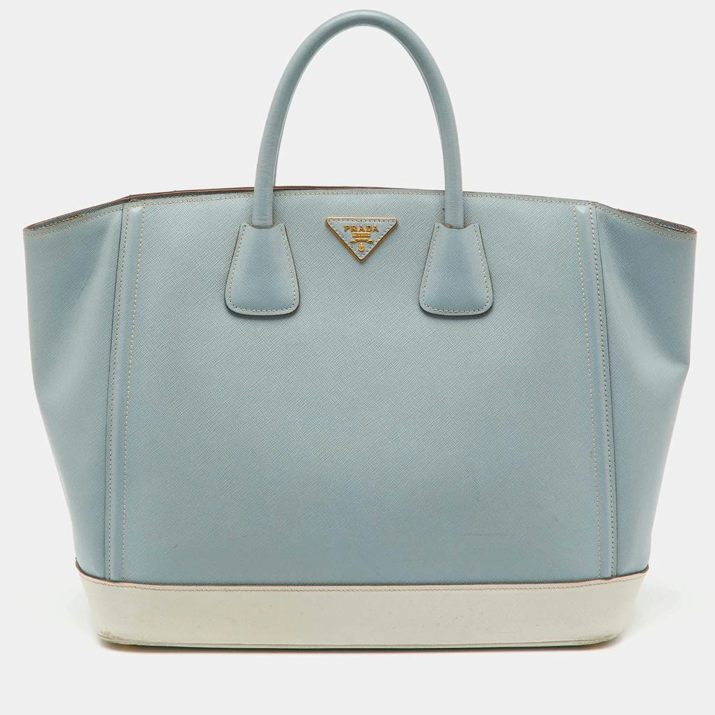 Prada Prada Light Blue/White Saffiano Lux Leather Large Shopper Tote 1