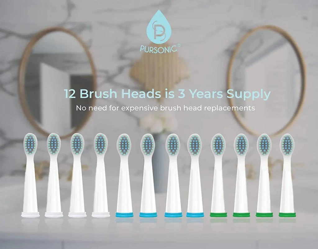 PURSONIC Pursonic Whitening USB Rechargeable Sonic Toothbrush-12 Brush Heads 3