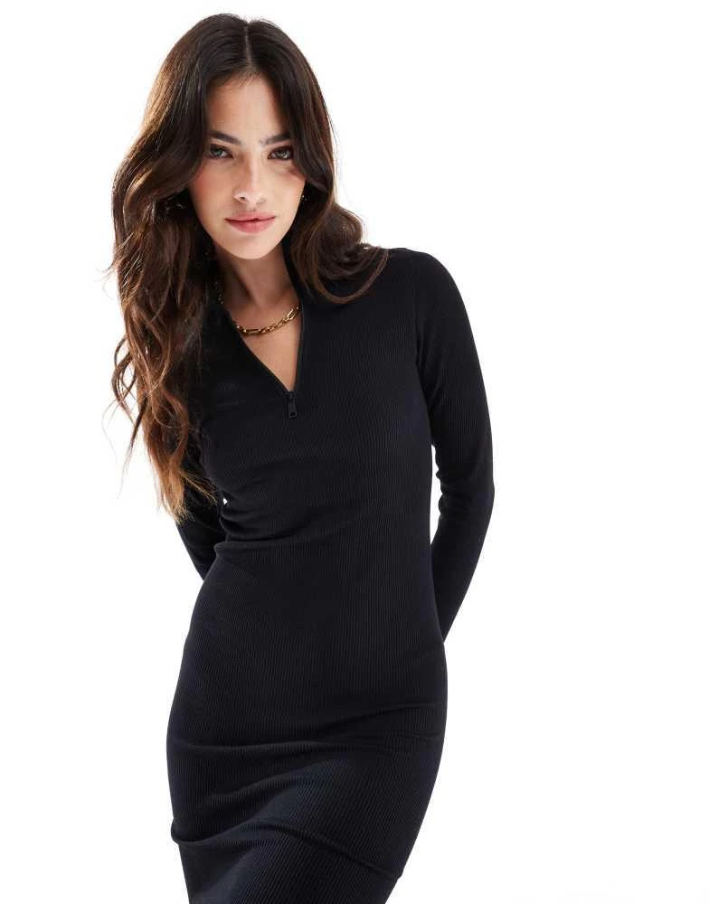 HERA Hera Womens ribbed base long sleeve midi dress in black 1