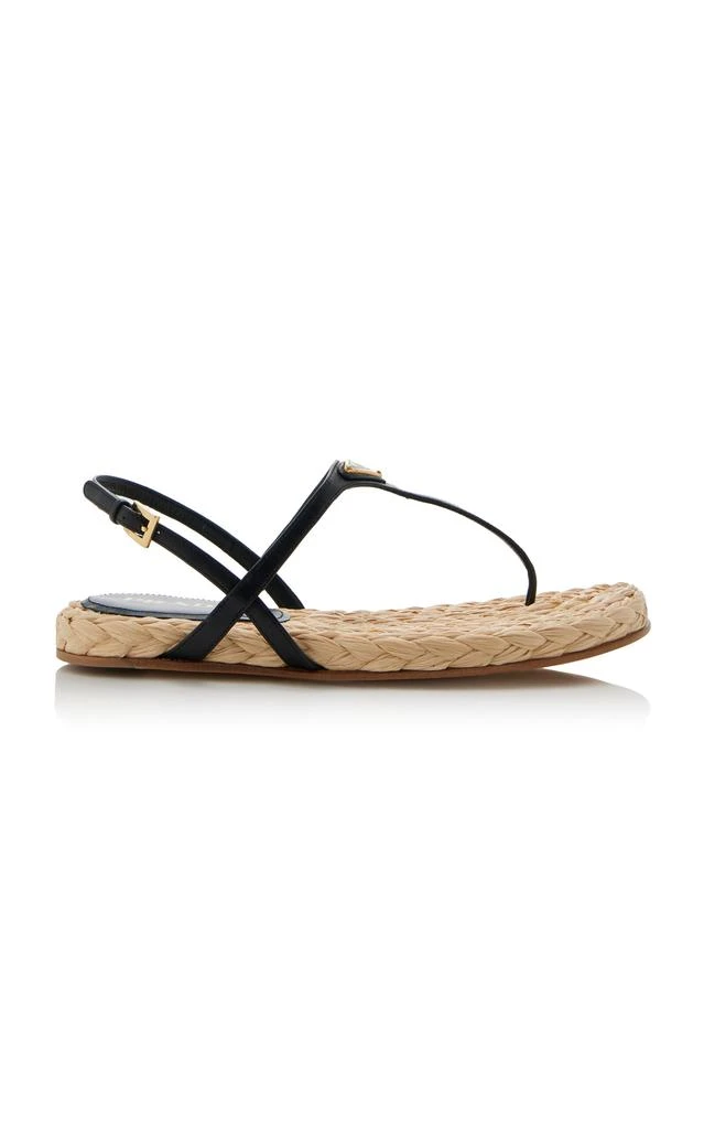Prada Prada - Leather; Raffia Sandals - Black - IT 35 - Moda Operandi 1