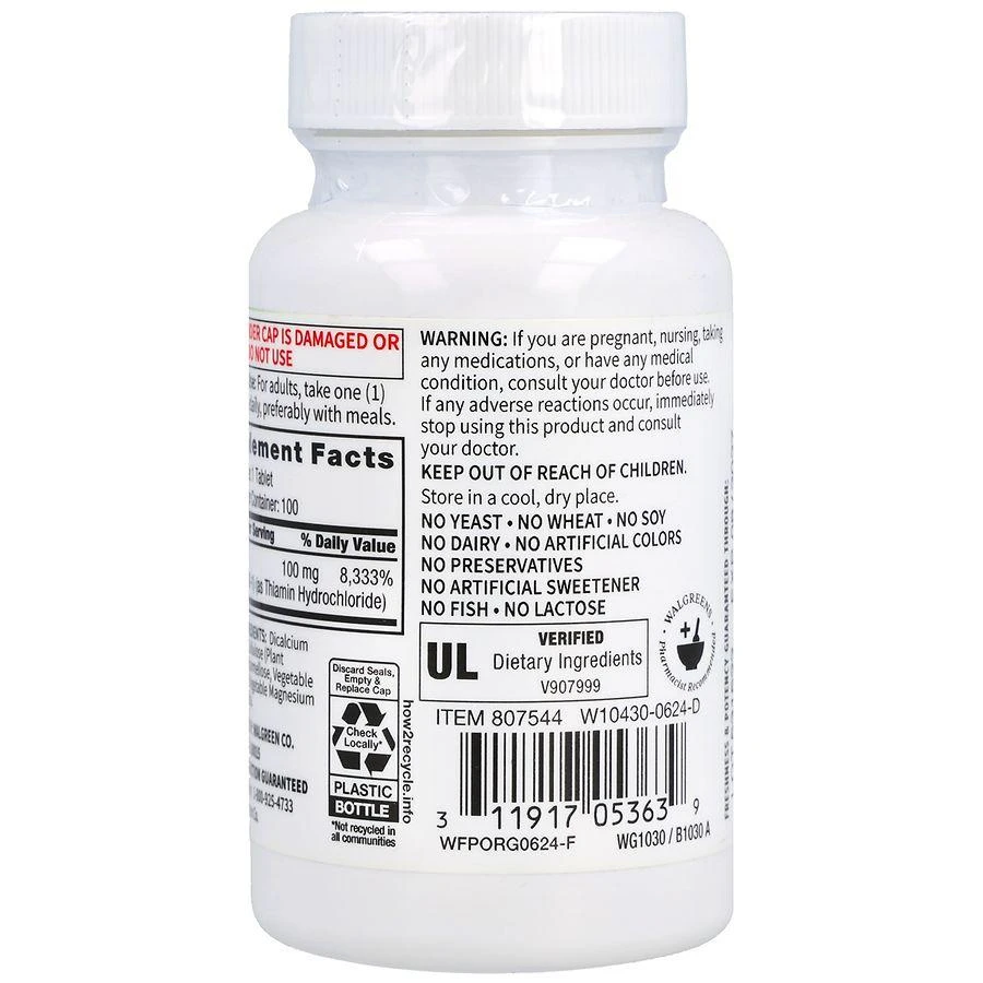 Walgreens Free 
Pure B-1 100 mg Tablets 3