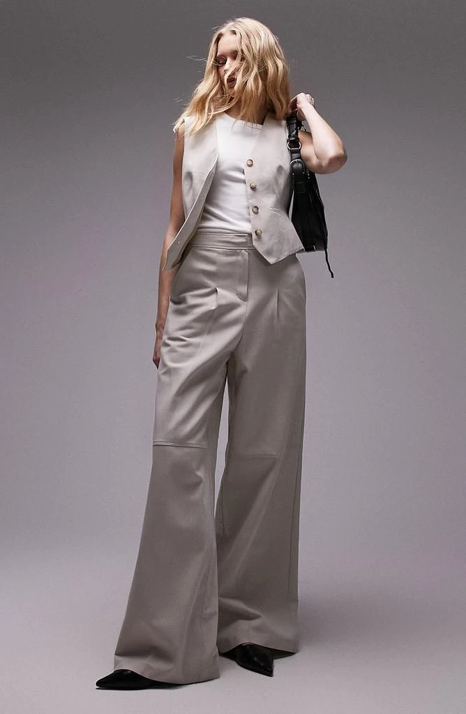 Topshop Pleated Cotton Wide Leg Pants 4