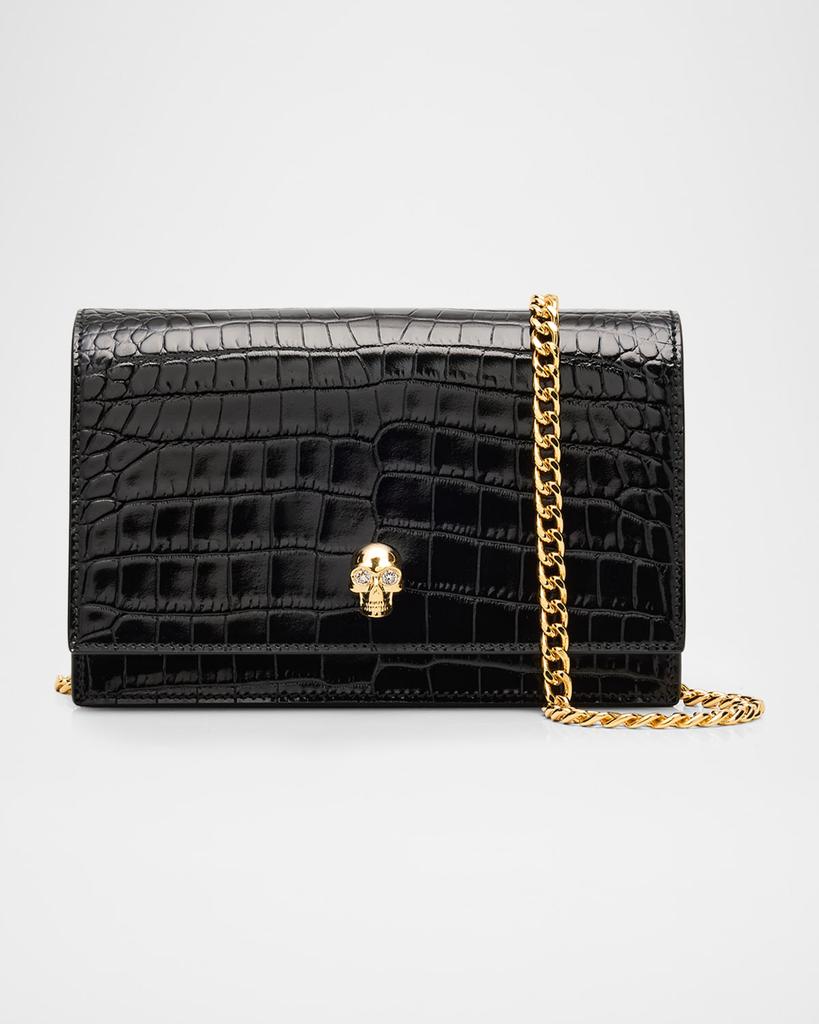 McQueen Small Skull Croc-Embossed Leather Clutch Bag