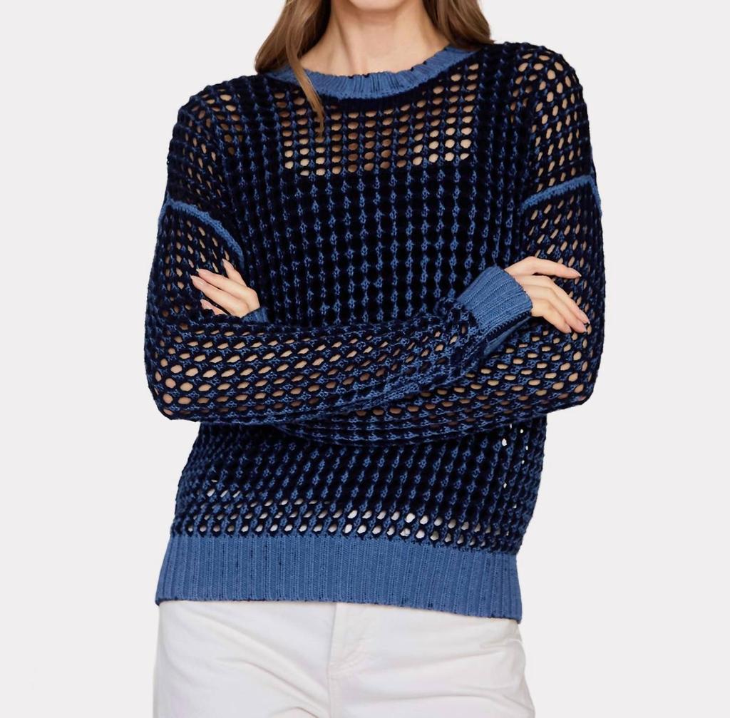Autumn Cashmere Inked Chunky Mesh Crew Sweater In Navy Blue Combo