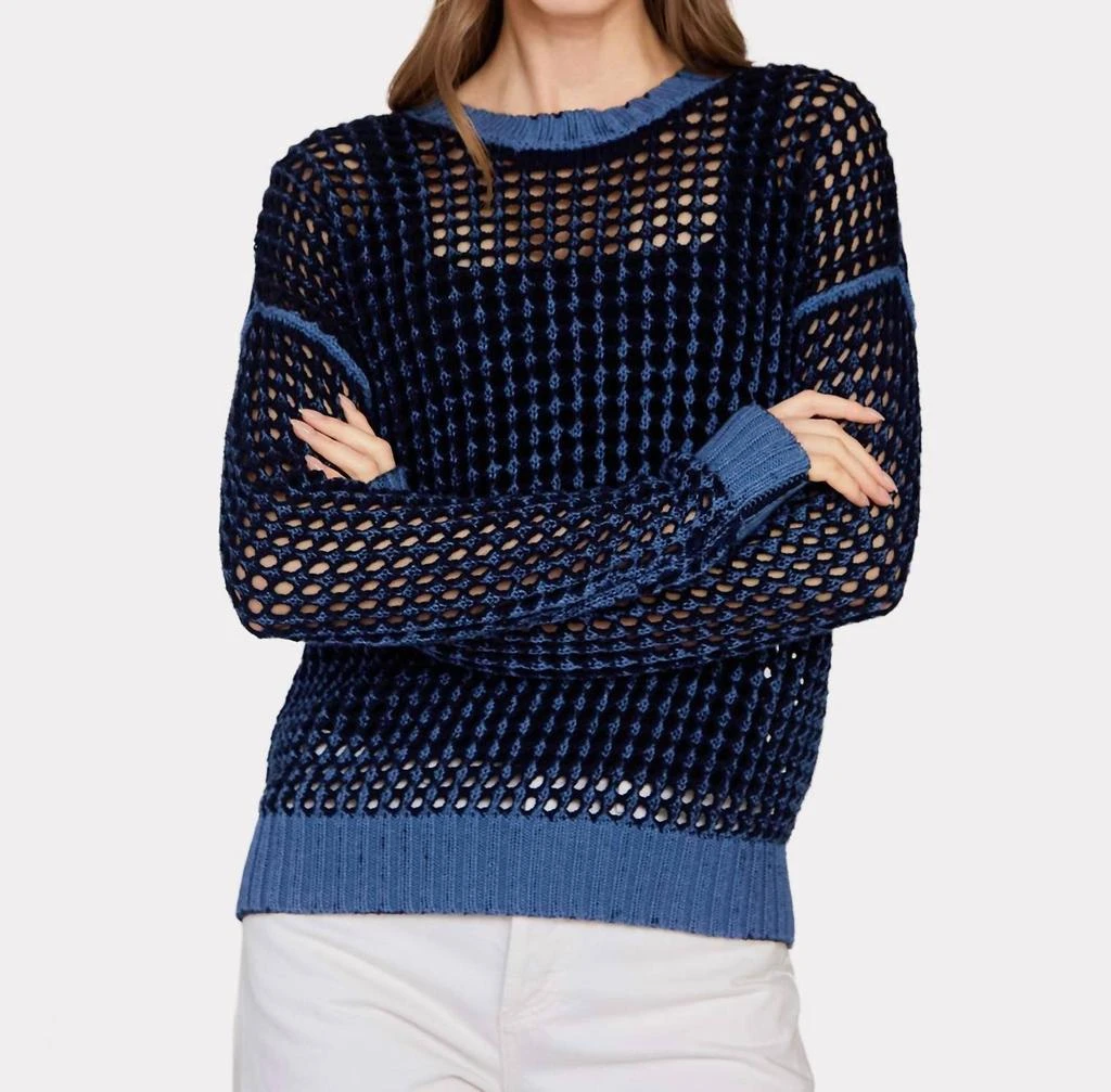 Autumn Cashmere Inked Chunky Mesh Crew Sweater In Navy Blue Combo 1