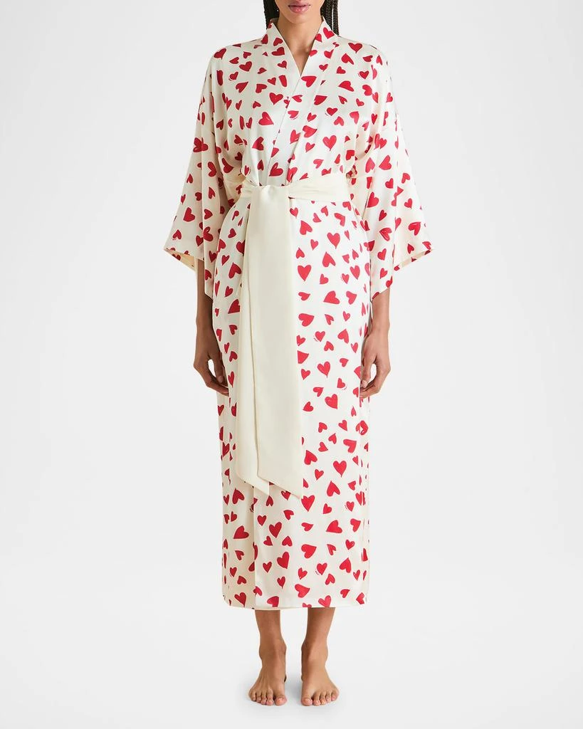 OLIVIA VON HALLE Queenie Heart-Print Silk Robe 2