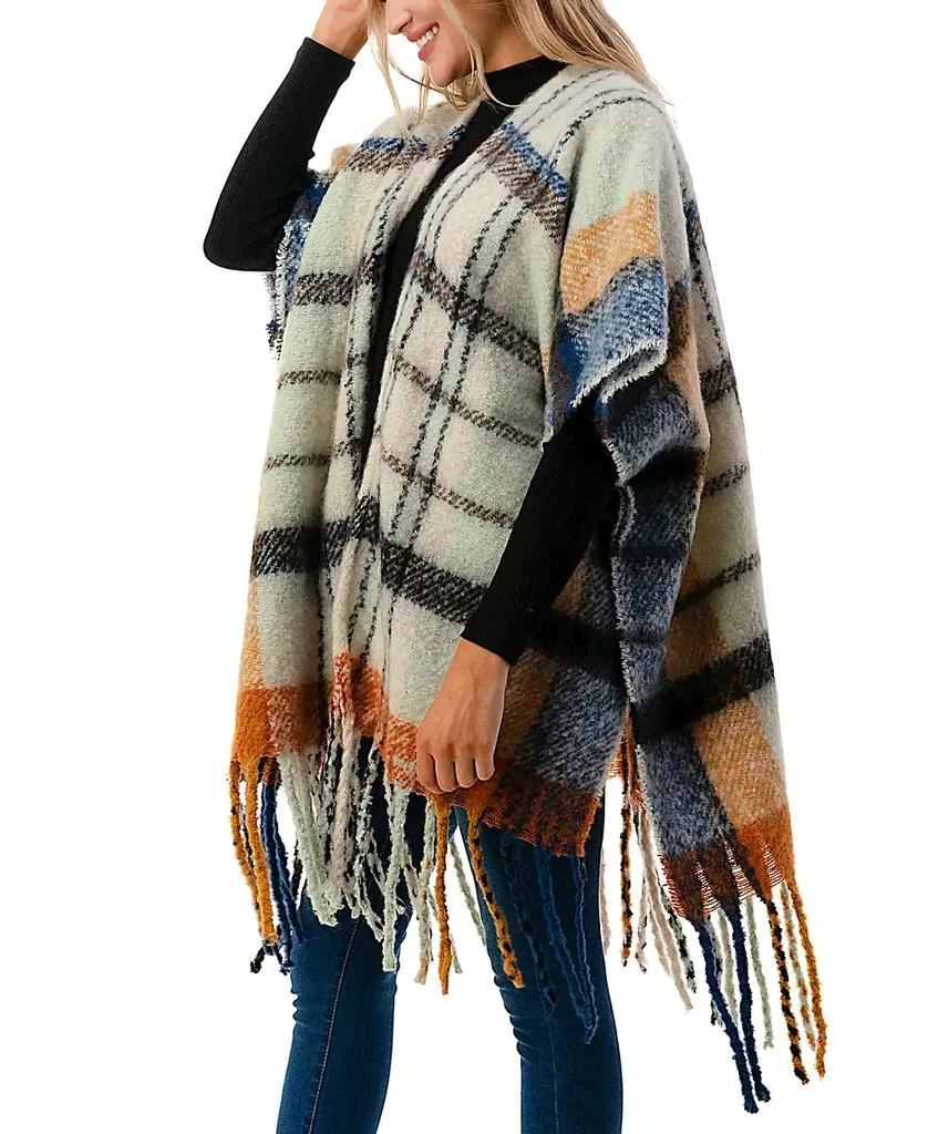 MARCUS ADLER Women's Open-Front Plaid Fringe-Trim Cape Sweater 2